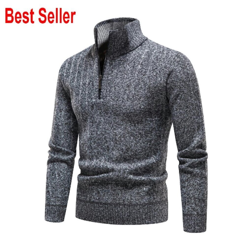 Quarter Zip Pullover Sweater Men's Knit Long Sleeve Classic Casual Preppy
